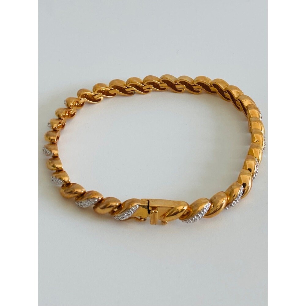 Ross Simons 925 silver 14kt Yellow Gold vermeil genuine diamond tennis Bracelet
